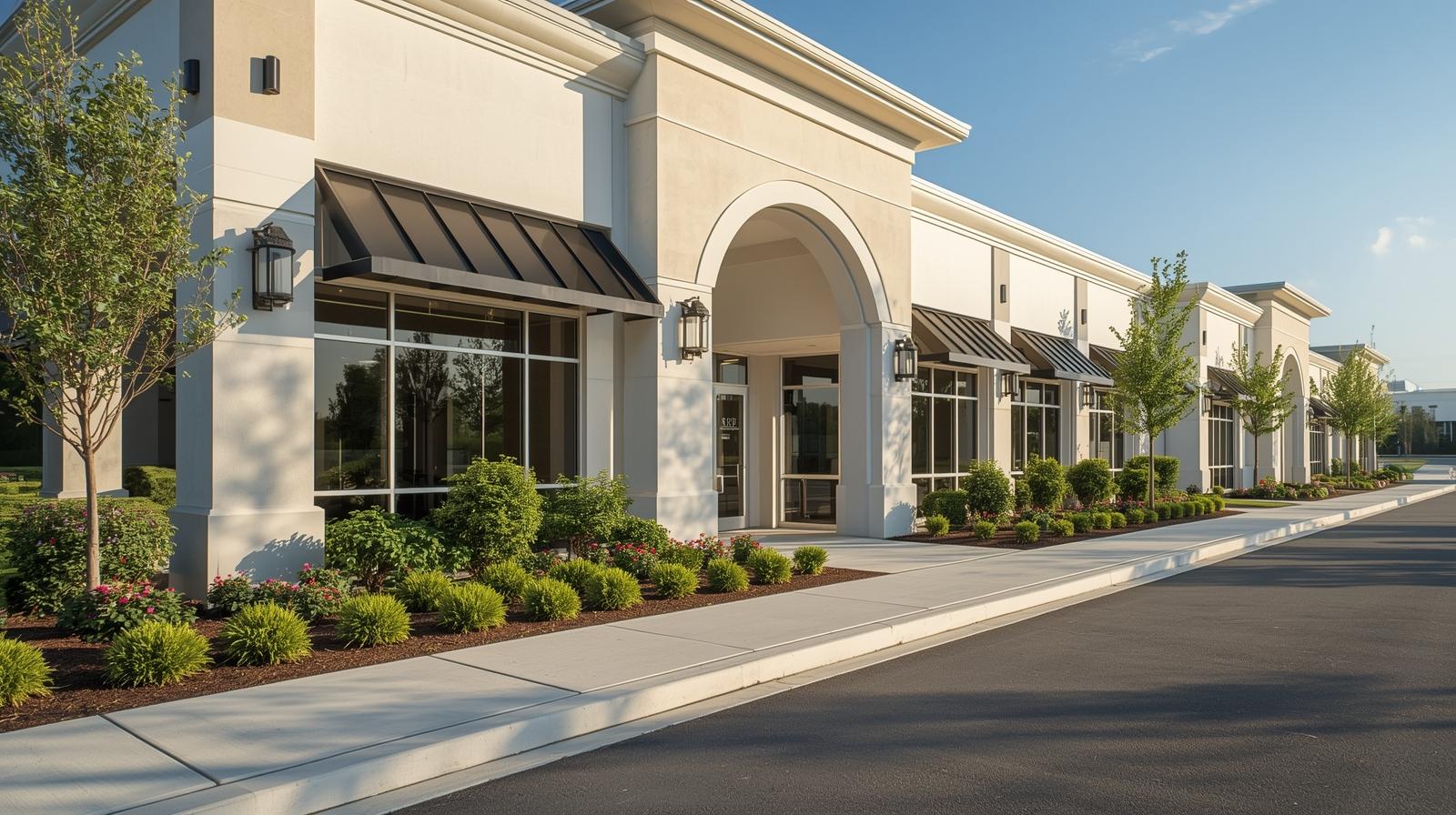 _Well-maintained commercial building exterior with landscaped surroundings, showing cleanliness and professionalism, bright sunny day, high-resolution architectural photography style, conveying safety and r.jpg